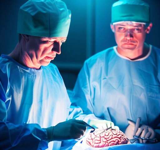 Neurocirujano colocando implante